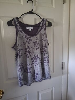 Karen Neuburger Gray Tank with Purple Leaf Print